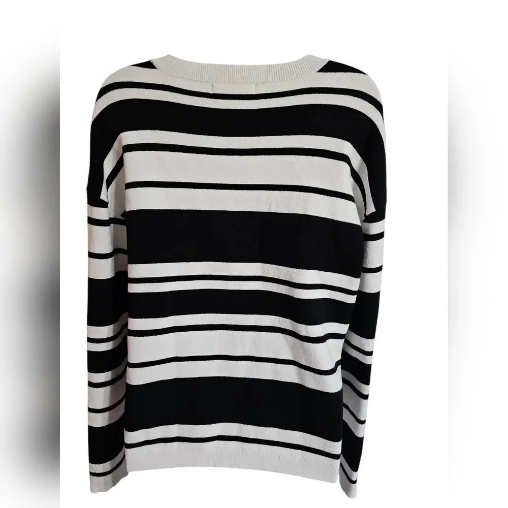 Catherine Malandrino Womens M Striped Rayon Sweater Investment Quiet Luxury - Picture 3 of 7
